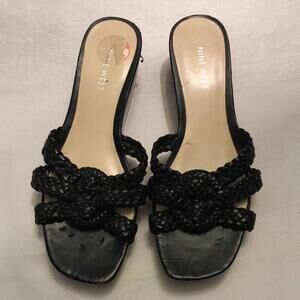 Nine West black wedge slide on sandal shoe 7.5